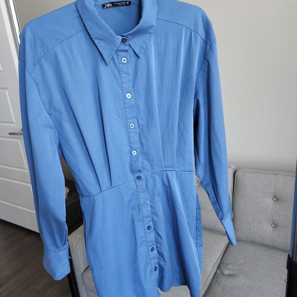 Zara Button Up Blue Shirt with Pockets - Picture 2 of 9